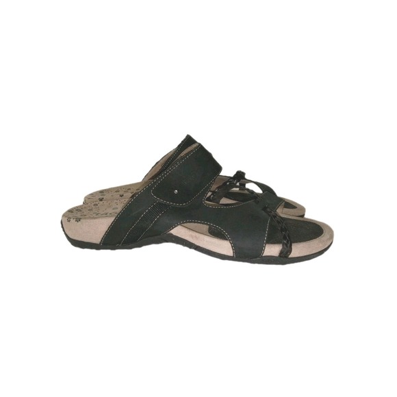 Taos Footwear Shoes - Taos Double Strap Black Leather Slide Sandals Women's Size 11 Comfort